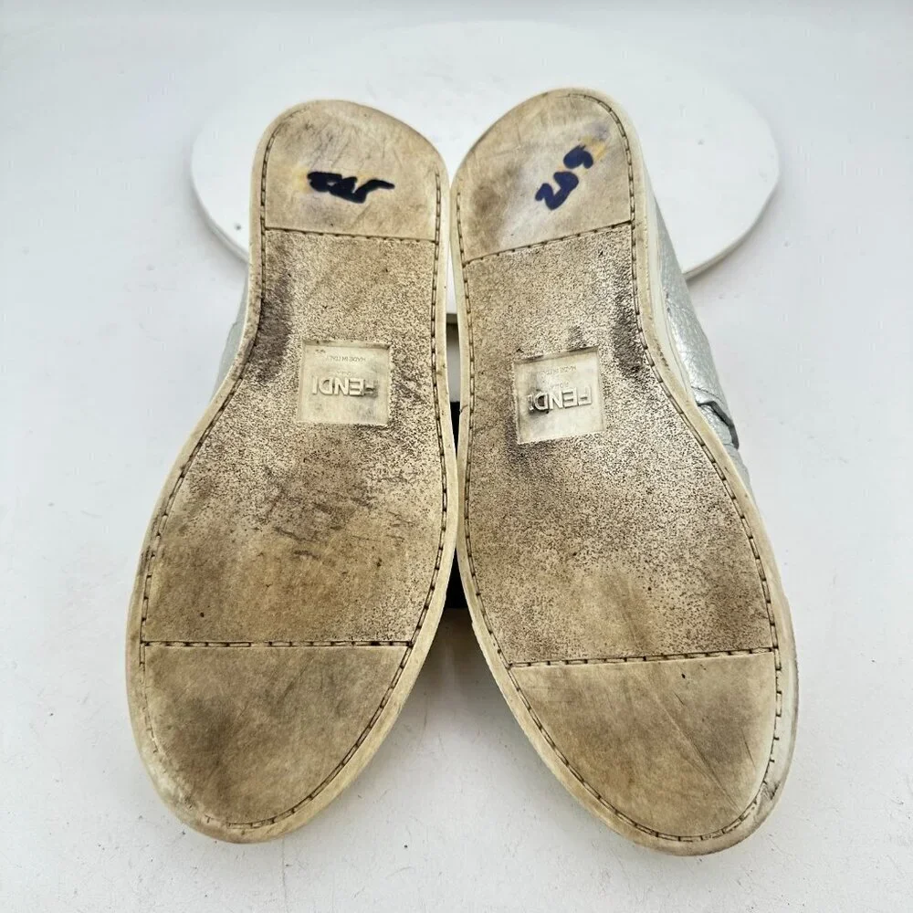 Fendi Women EU 36 US 6 Gold Silver Mixed Leather Low Top Shoes Sneakers